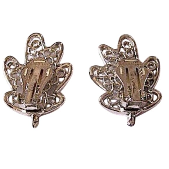 Sarah Coventry Oak Leaf Clip On Earrings Silver Tone - Picture 4 of 5